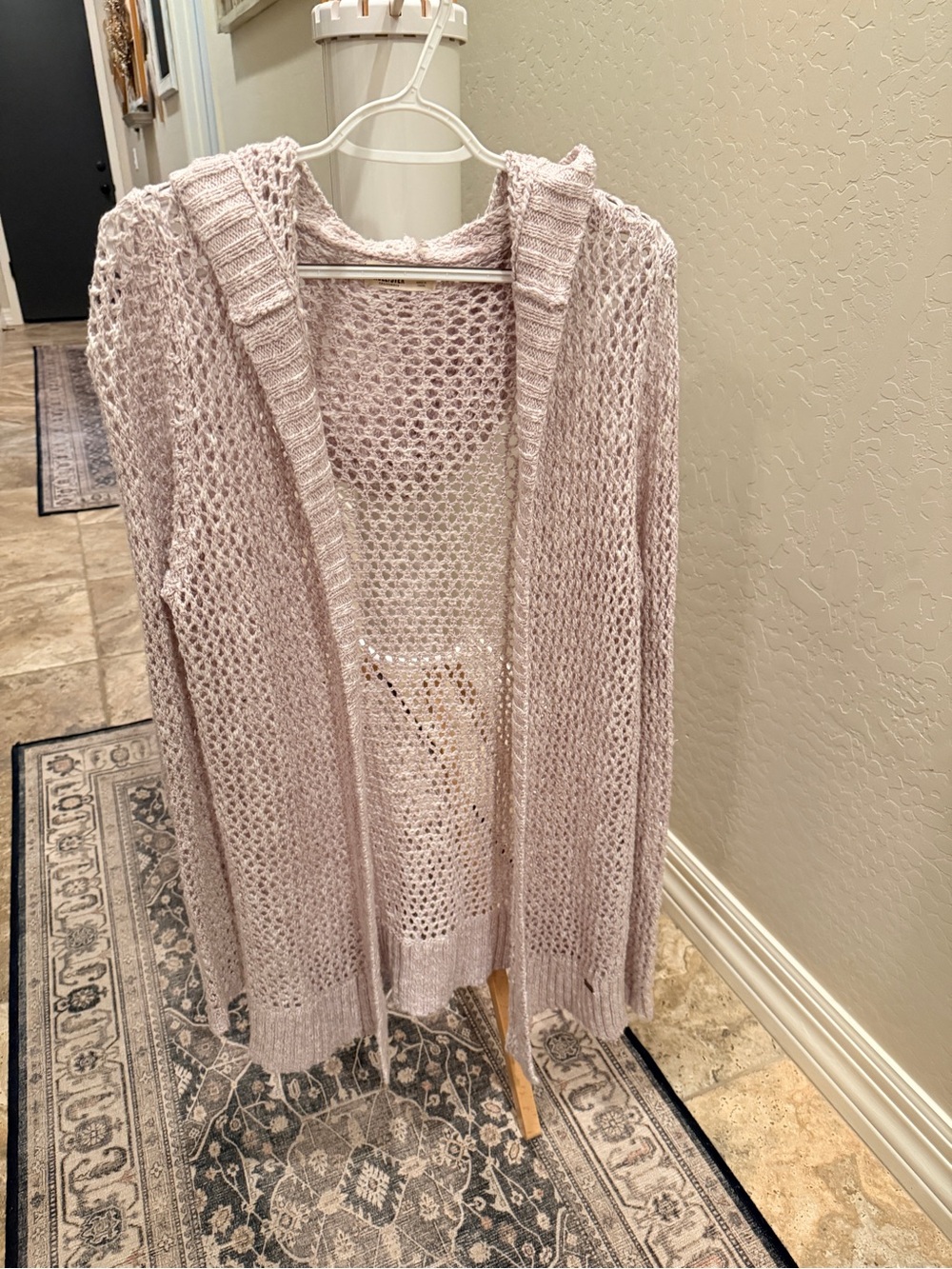 Hollister Open-Knit Hooded Cardigan - Blush Purple